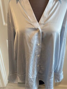 H&M Light Blue Satin Button-Front Blouse